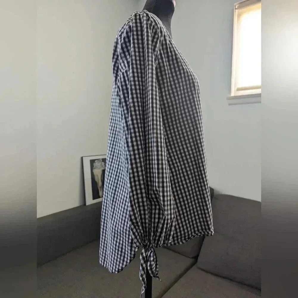 Vince Camuto Black and White Gingham Top -- Size S -- Preppy Jackie O Brunch - Picture 3 of 8